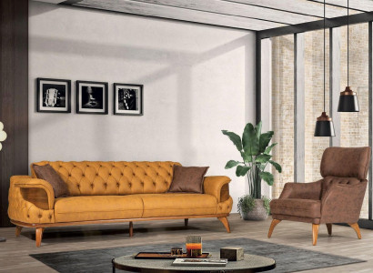 Moderne Chesterfield Couchgarnitur Dreisitzer Luxus Sofas Sessel Gelb 2tlg